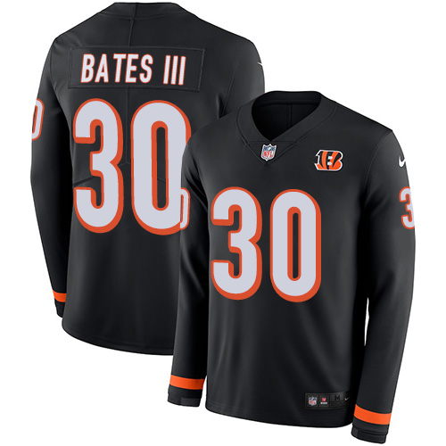 Nike Bengals #30 Jessie Bates III Black Team Color Men's Stitched NFL Limited Therma Long Sleeve Jersey - Click Image to Close