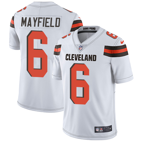 Nike Browns #6 Baker Mayfield White Men's Stitched NFL Vapor Untouchable Limited Jersey - Click Image to Close