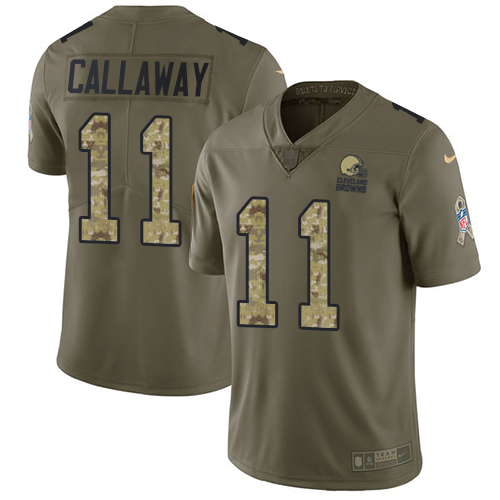 Nike Browns #11 Antonio Callaway Olive/Camo Men's Stitched NFL Limited 2017 Salute To Service Jersey - Click Image to Close