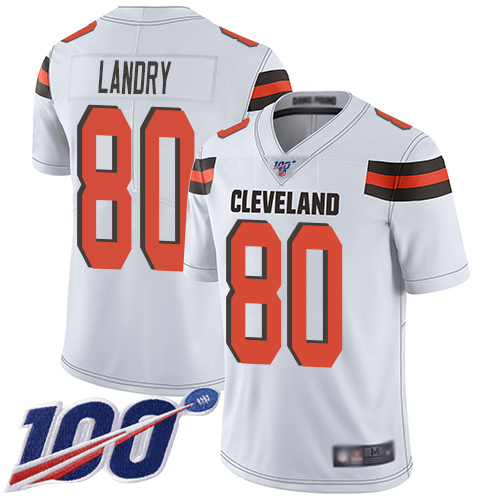 Browns #80 Jarvis Landry White Men's Stitched Football 100th Season Vapor Limited Jersey - Click Image to Close