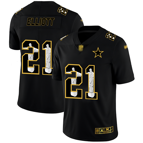 Cowboys #21 Ezekiel Elliott Black Men's Stitched Football Limited Jesus Faith Jersey