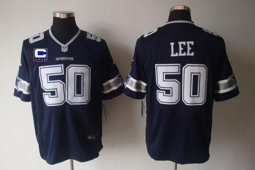 Nike Cowboys #50 Sean Lee Navy Blue Team Color With C Patch Men's Stitched NFL Game Jersey - Click Image to Close