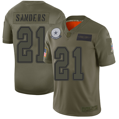 Cowboys #21 Deion Sanders Camo Men's Stitched Football Limited 2019 Salute To Service Jersey - Click Image to Close