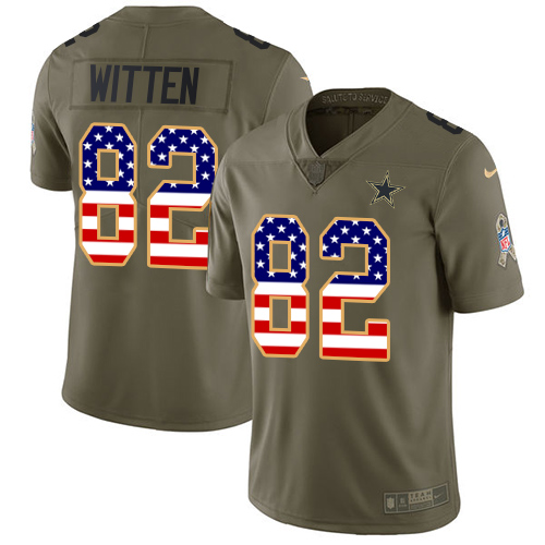 Nike Cowboys #82 Jason Witten Olive/USA Flag Men's Stitched NFL Limited 2017 Salute To Service Jersey - Click Image to Close