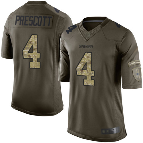 Cowboys #4 Dak Prescott Green Men's Stitched Football Limited 2015 Salute to Service Jersey - Click Image to Close