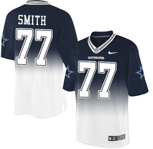 Nike Cowboys #77 Tyron Smith Navy Blue/White Men's Stitched NFL Elite Fadeaway Fashion Jersey