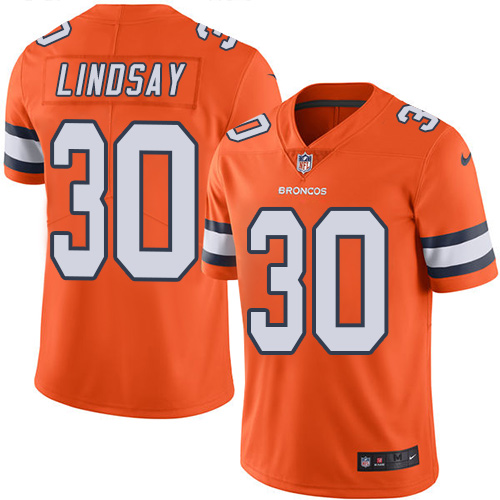 Nike Broncos #30 Phillip Lindsay Orange Men's Stitched NFL Limited Rush Jersey - Click Image to Close