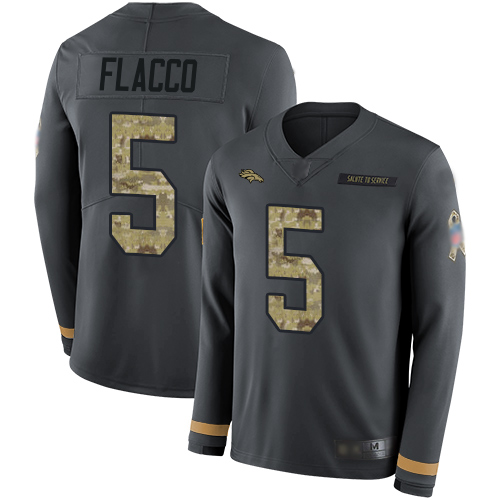 Nike Broncos #5 Joe Flacco Anthracite Salute to Service Men's Stitched NFL Limited Therma Long Sleeve Jersey - Click Image to Close