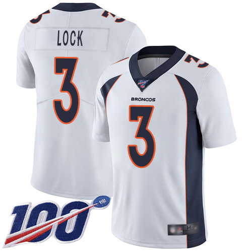 Broncos #3 Drew Lock White Men's Stitched Football 100th Season Vapor Limited Jersey - Click Image to Close