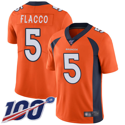 Broncos #5 Joe Flacco Orange Team Color Men's Stitched Football 100th Season Vapor Limited Jersey - Click Image to Close