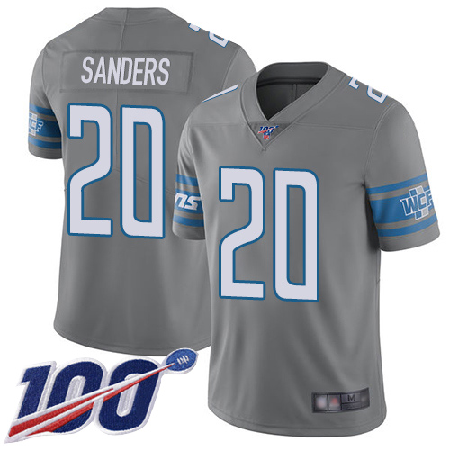 Lions #20 Barry Sanders Gray Men's Stitched Football Limited Rush 100th Season Jersey - Click Image to Close