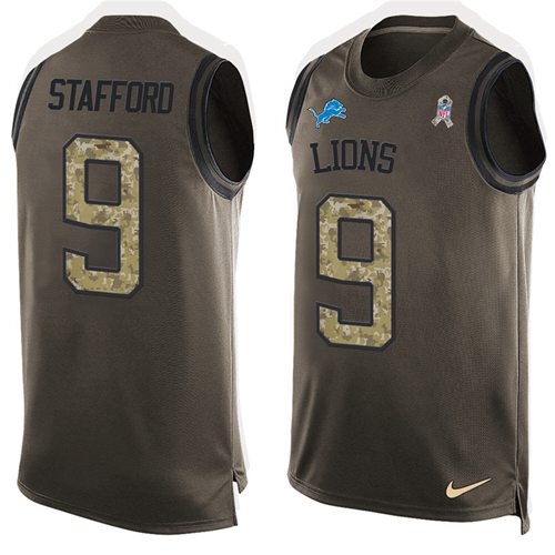 Nike Lions #9 Matthew Stafford Green Men's Stitched NFL Limited Salute To Service Tank Top Jersey - Click Image to Close