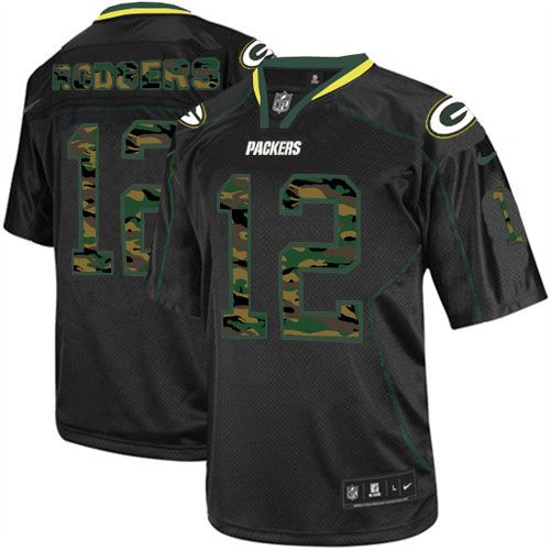 Nike Packers #12 Aaron Rodgers Black Men's Stitched NFL Elite Camo Fashion Jersey - Click Image to Close