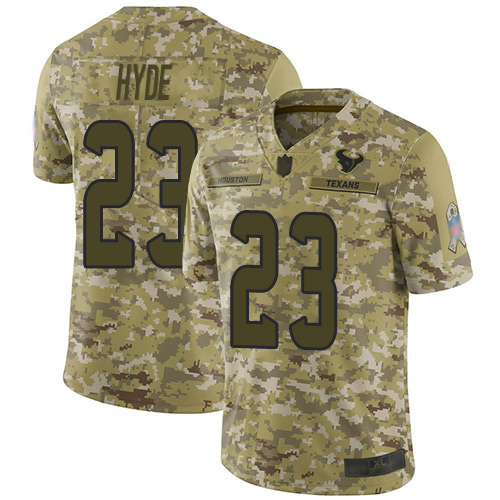 Texans #23 Carlos Hyde Camo Men's Stitched Football Limited 2018 Salute To Service Jersey - Click Image to Close