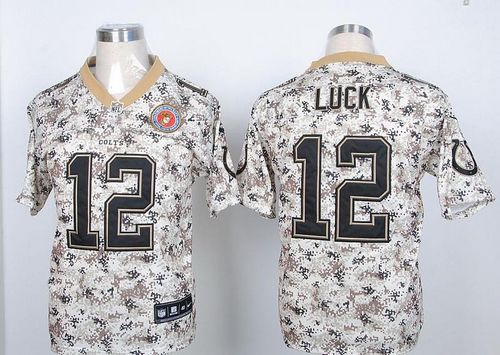 Nike Colts #12 Andrew Luck Camo USMC Men's Stitched NFL Elite Jersey - Click Image to Close