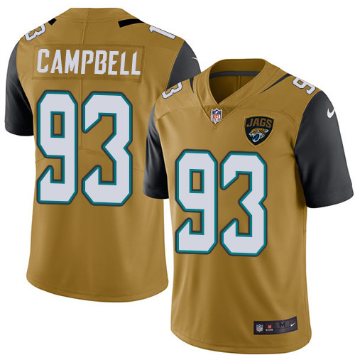 Nike Jaguars #93 Calais Campbell Gold Men's Stitched NFL Limited Rush Jersey