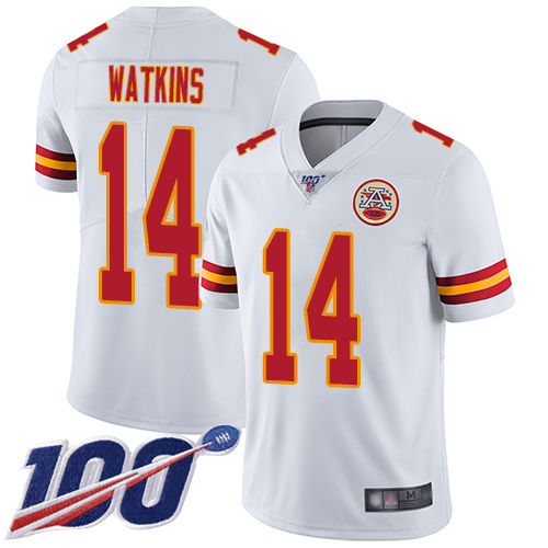 Chiefs #14 Sammy Watkins White Men's Stitched Football 100th Season Vapor Limited Jersey - Click Image to Close