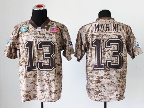 Nike Dolphins #13 Dan Marino Camo Men's Stitched NFL New Elite USMC Jersey - Click Image to Close