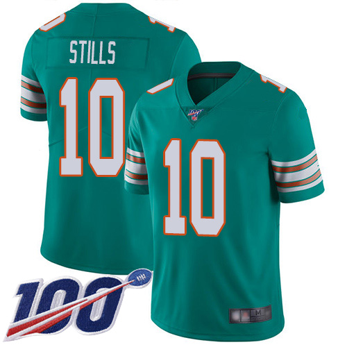 Dolphins #10 Kenny Stills Aqua Green Alternate Men's Stitched Football 100th Season Vapor Limited Jersey