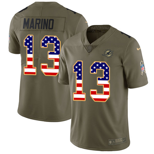 Nike Dolphins #13 Dan Marino Olive/USA Flag Men's Stitched NFL Limited 2017 Salute To Service Jersey - Click Image to Close