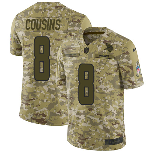 Nike Vikings #8 Kirk Cousins Camo Men's Stitched NFL Limited 2018 Salute To Service Jersey - Click Image to Close