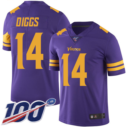 Vikings #14 Stefon Diggs Purple Men's Stitched Football Limited Rush 100th Season Jersey - Click Image to Close