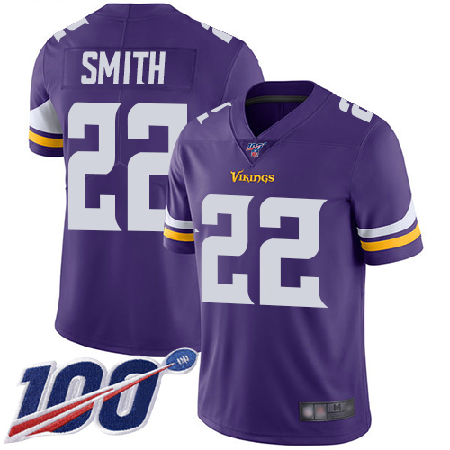 Vikings #22 Harrison Smith Purple Team Color Men's Stitched Football 100th Season Vapor Limited Jersey - Click Image to Close