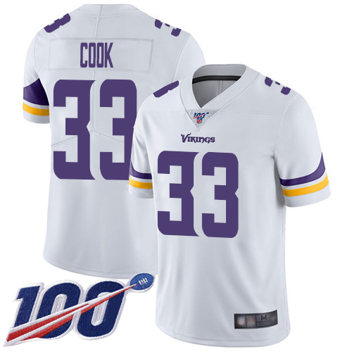 Vikings #33 Dalvin Cook White Men's Stitched Football 100th Season Vapor Limited Jersey - Click Image to Close