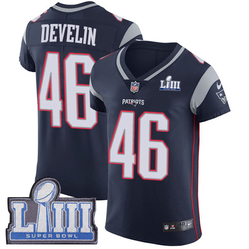 Nike Patriots #46 James Develin Navy Blue Team Color Super Bowl LIII Bound Men's Stitched NFL Vapor Untouchable Elite Jersey - Click Image to Close