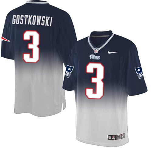 Nike Patriots #3 Stephen Gostkowski Navy Blue/Grey Men's Stitched NFL Elite Fadeaway Fashion Jersey - Click Image to Close