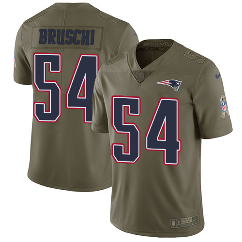 Nike Patriots #54 Tedy Bruschi Olive Men's Stitched NFL Limited 2017 Salute To Service Jersey - Click Image to Close