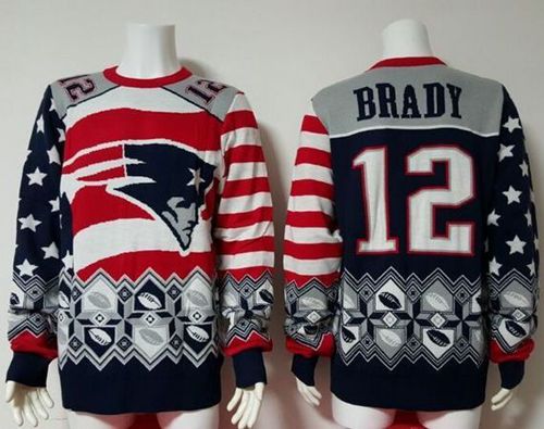 Nike Patriots #12 Tom Brady Red/Navy Blue Men's Ugly Sweater