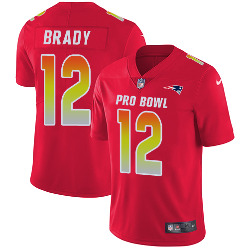 Nike Patriots #12 Tom Brady Red Men's Stitched NFL Limited AFC 2019 Pro Bowl Jersey - Click Image to Close