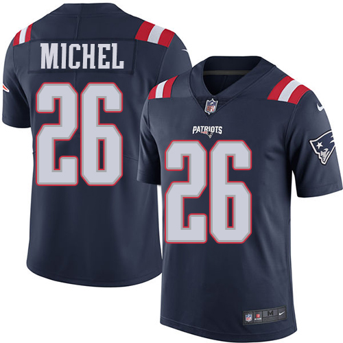 Nike Patriots #26 Sony Michel Navy Blue Men's Stitched NFL Limited Rush Jersey - Click Image to Close