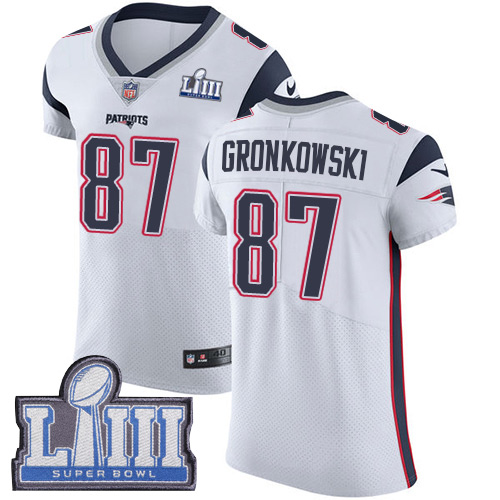 Nike Patriots #87 Rob Gronkowski White Super Bowl LIII Bound Men's Stitched NFL Vapor Untouchable Elite Jersey