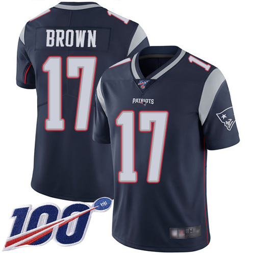 Patriots #17 Antonio Brown Navy Blue Team Color Men's Stitched Football 100th Season Vapor Limited Jersey