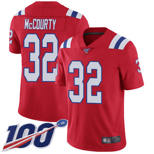 Patriots #32 Devin McCourty Red Alternate Men's Stitched Football 100th Season Vapor Limited Jersey - Click Image to Close