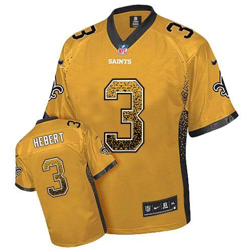 Nike Saints #3 Bobby Hebert Gold Men's Stitched NFL Elite Drift Fashion Jersey