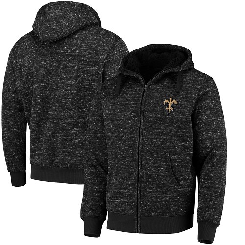 Men's New Orleans Saints G-III Sports by Carl Banks Heathered Black Discovery Sherpa Full-Zip Jacket - Click Image to Close