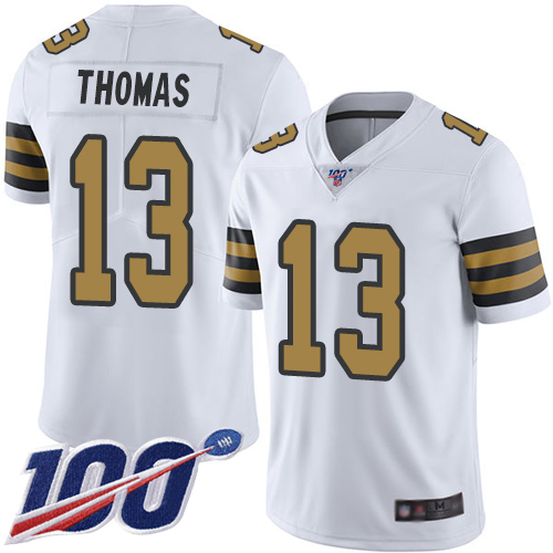 Saints #13 Michael Thomas White Men's Stitched Football Limited Rush 100th Season Jersey - Click Image to Close