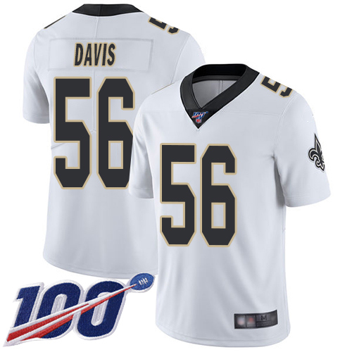 Saints #56 DeMario Davis White Men's Stitched Football 100th Season Vapor Limited Jersey - Click Image to Close