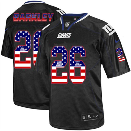 Nike Giants #26 Saquon Barkley Black Men's Stitched NFL Elite USA Flag Fashion Jersey - Click Image to Close