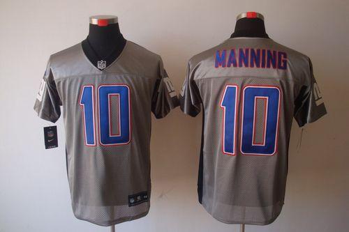 Nike Giants #10 Eli Manning Grey Shadow Men's Stitched NFL Elite Jersey - Click Image to Close