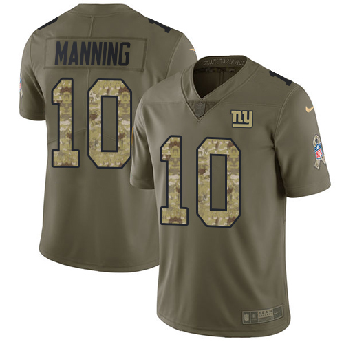 Nike Giants #10 Eli Manning Olive/Camo Men's Stitched NFL Limited 2017 Salute To Service Jersey - Click Image to Close