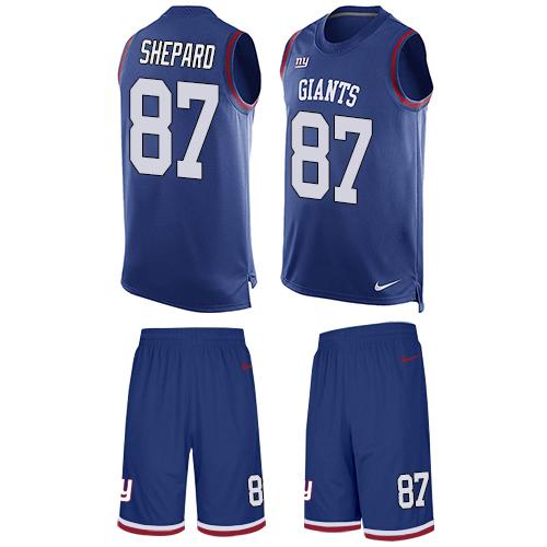 Nike Giants #87 Sterling Shepard Royal Blue Team Color Men's Stitched NFL Limited Tank Top Suit Jersey - Click Image to Close