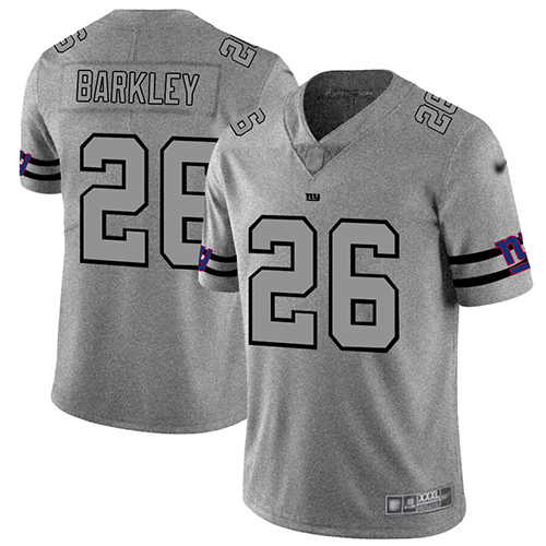 Giants #26 Saquon Barkley Gray Men's Stitched Football Limited Team Logo Gridiron Jersey - Click Image to Close