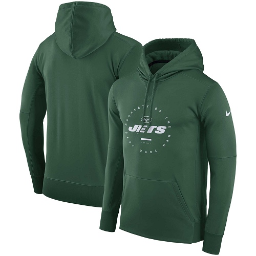 Men's New York Jets Nike Green Sideline Property Of Wordmark Logo Performance Pullover Hoodie - Click Image to Close