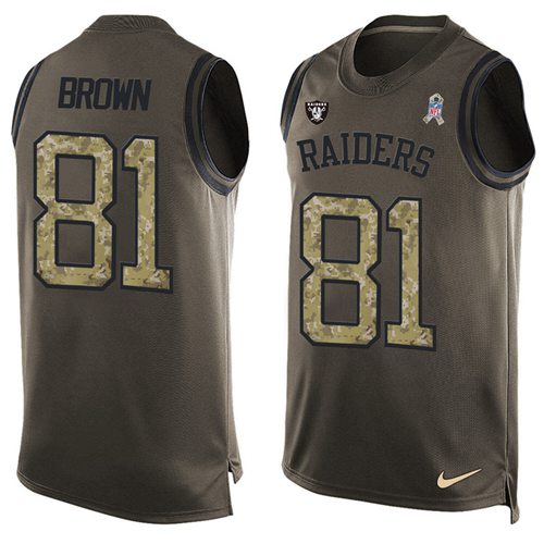 Nike Raiders #81 Tim Brown Green Men's Stitched NFL Limited Salute To Service Tank Top Jersey