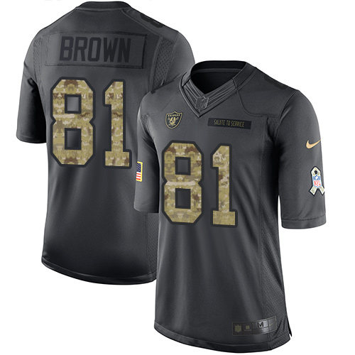 Nike Raiders #81 Tim Brown Black Men's Stitched NFL Limited 2016 Salute To Service Jersey - Click Image to Close