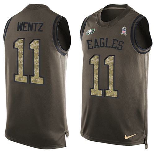 Nike Eagles #11 Carson Wentz Green Men's Stitched NFL Limited Salute To Service Tank Top Jersey - Click Image to Close